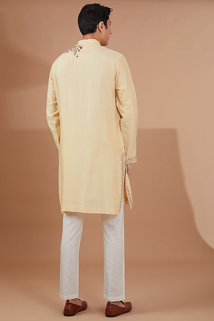 Yellow Silk Embroidered Kurta Set by SBJ at Pernia's Pop Up Shop