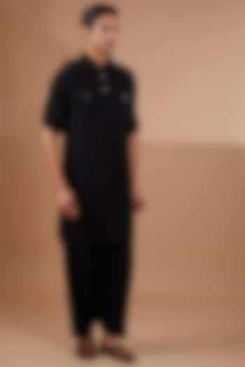 Black Poly Viscose Kurta Set by SBJ