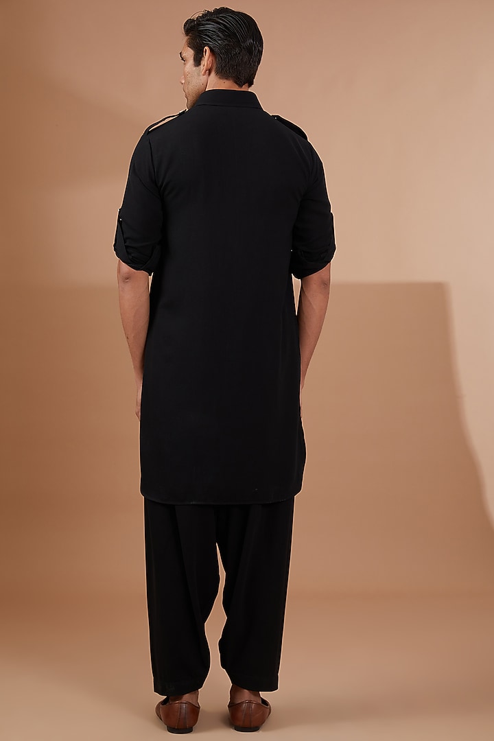 Black Poly Viscose Kurta Set by SBJ at Pernia's Pop Up Shop