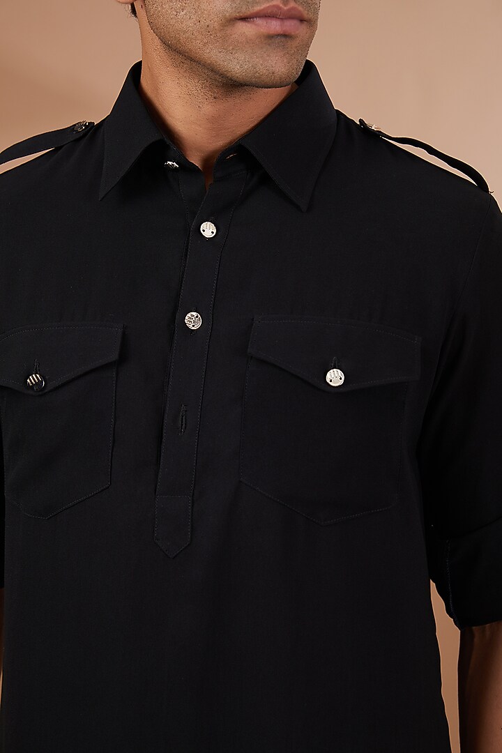 Black Poly Viscose Kurta Set by SBJ at Pernia's Pop Up Shop