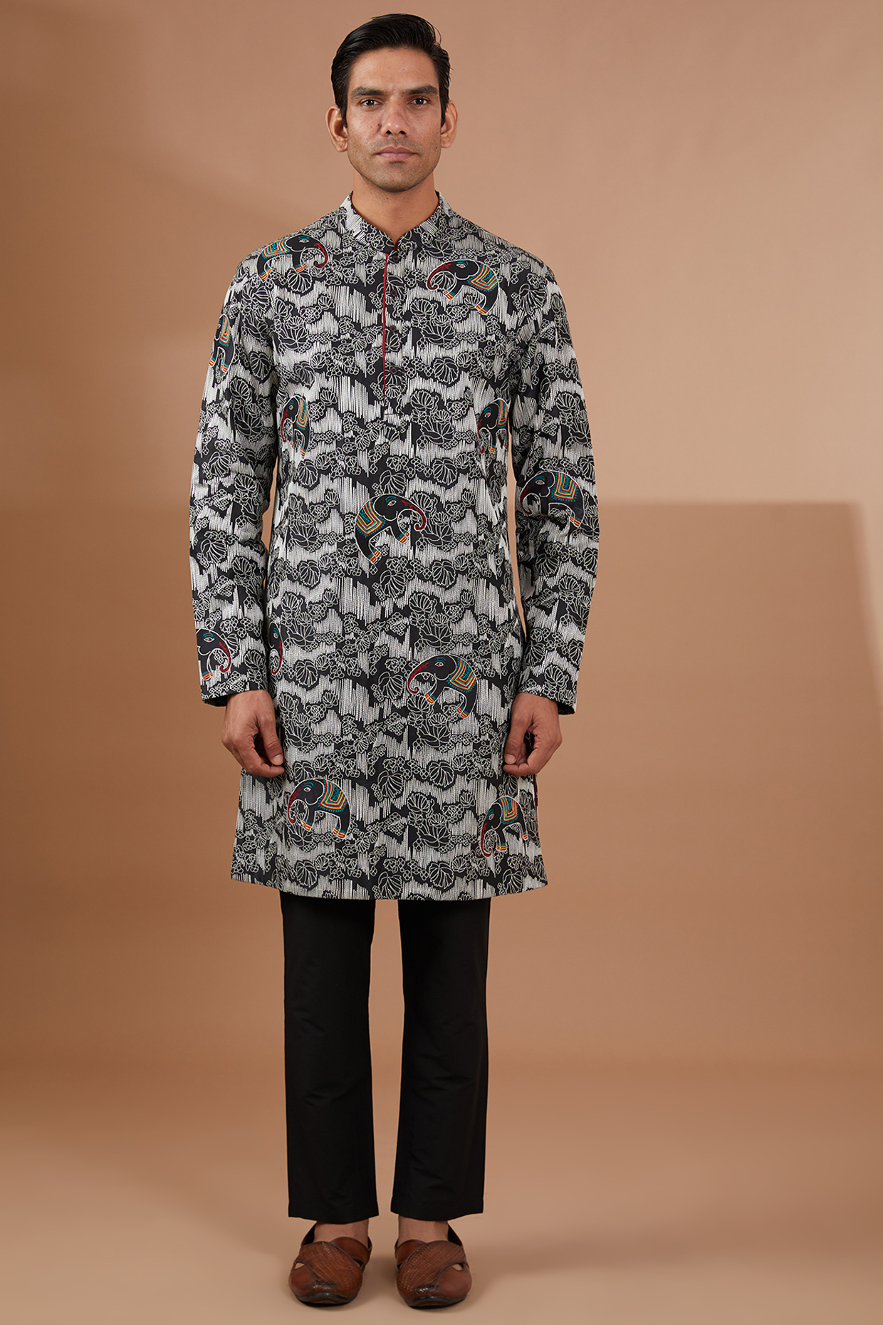 Black Silk Thread Embroidered Kurta Set by SBJ