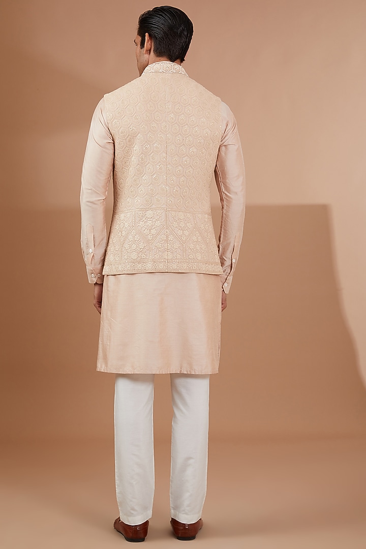 Beige Lucknowi Bundi Jacket Set by SBJ at Pernia's Pop Up Shop