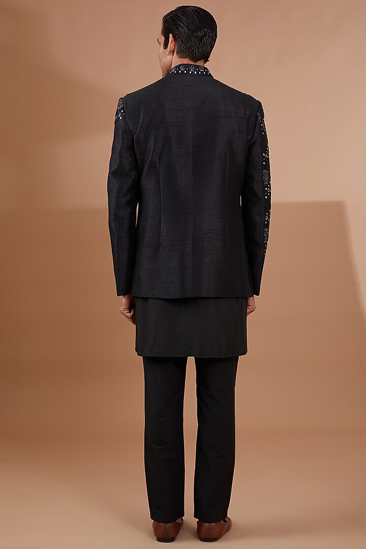 Black Raw Silk Indo-Western Set by SBJ at Pernia's Pop Up Shop