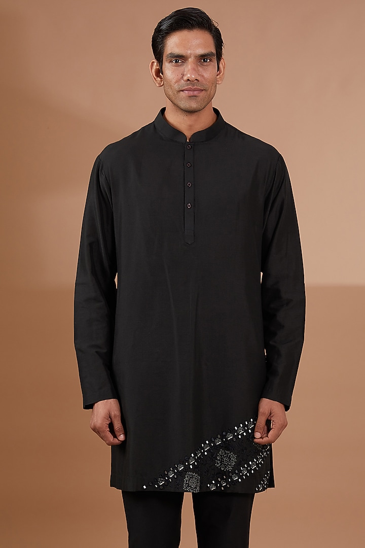 Black Raw Silk Indo-Western Set by SBJ at Pernia's Pop Up Shop