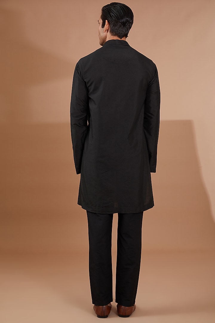 Black Raw Silk Indo-Western Set by SBJ at Pernia's Pop Up Shop