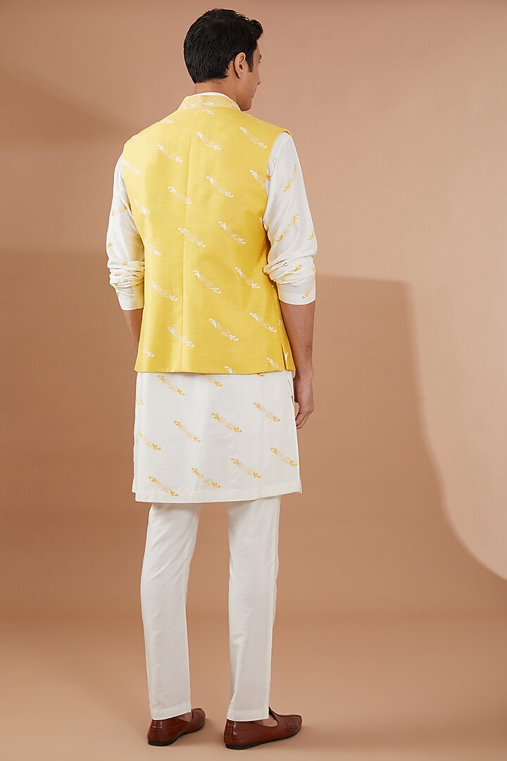 Yellow Silk Nehru Jacket Set by SBJ at Pernia's Pop Up Shop