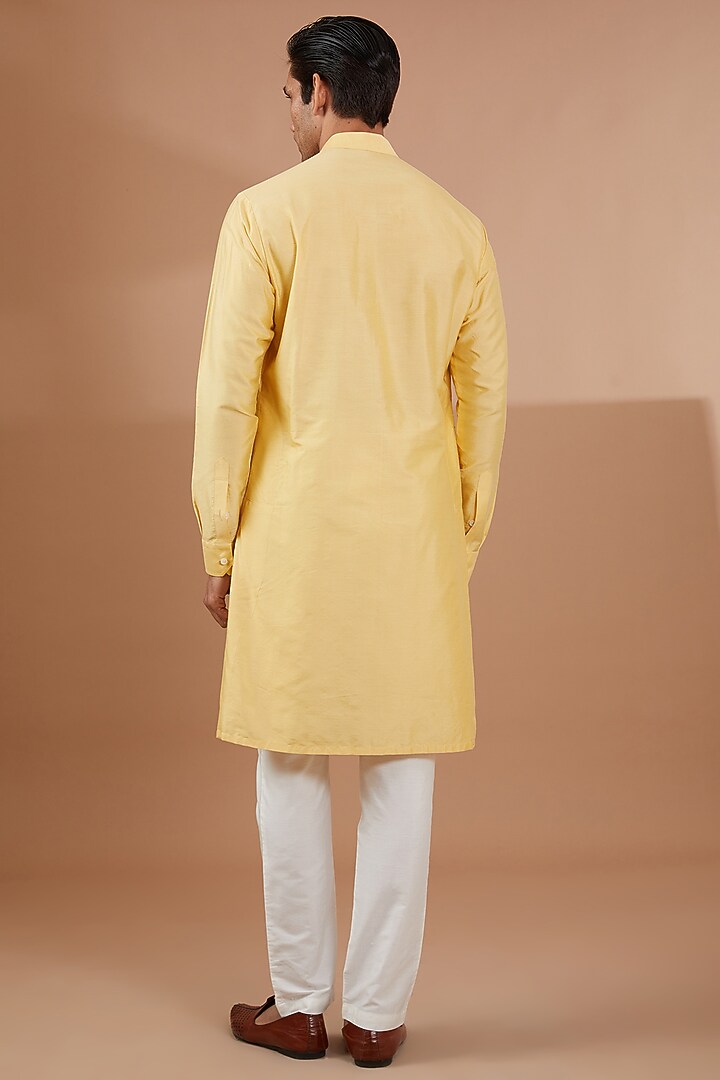 Yellow Silk Embroidered Nehru Jacket Set by SBJ at Pernia's Pop Up Shop
