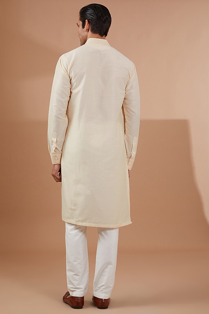 Ivory Cotton Silk Kurta Set by SBJ at Pernia's Pop Up Shop