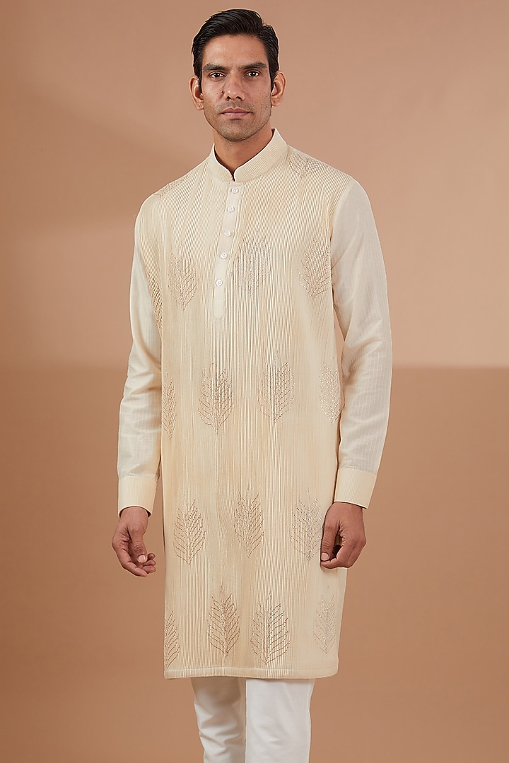 Ivory Cotton Silk Kurta Set by SBJ at Pernia's Pop Up Shop