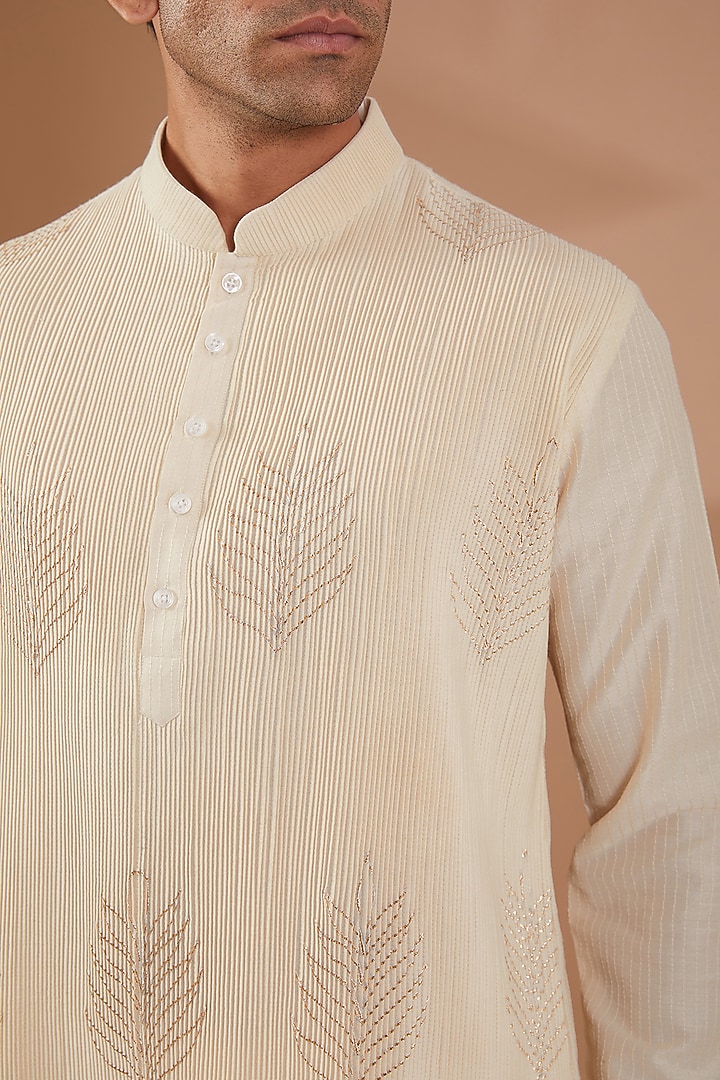 Ivory Cotton Silk Kurta Set by SBJ at Pernia's Pop Up Shop