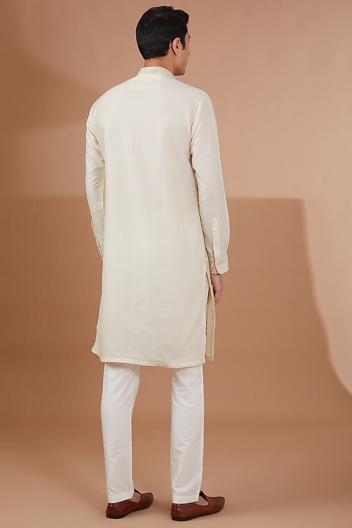 Ivory Cotton Silk Kurta Set by SBJ at Pernia's Pop Up Shop