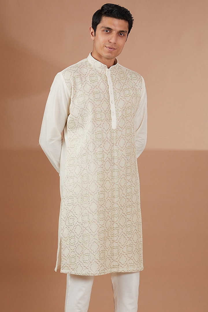 Ivory Cotton Silk Kurta Set by SBJ at Pernia's Pop Up Shop