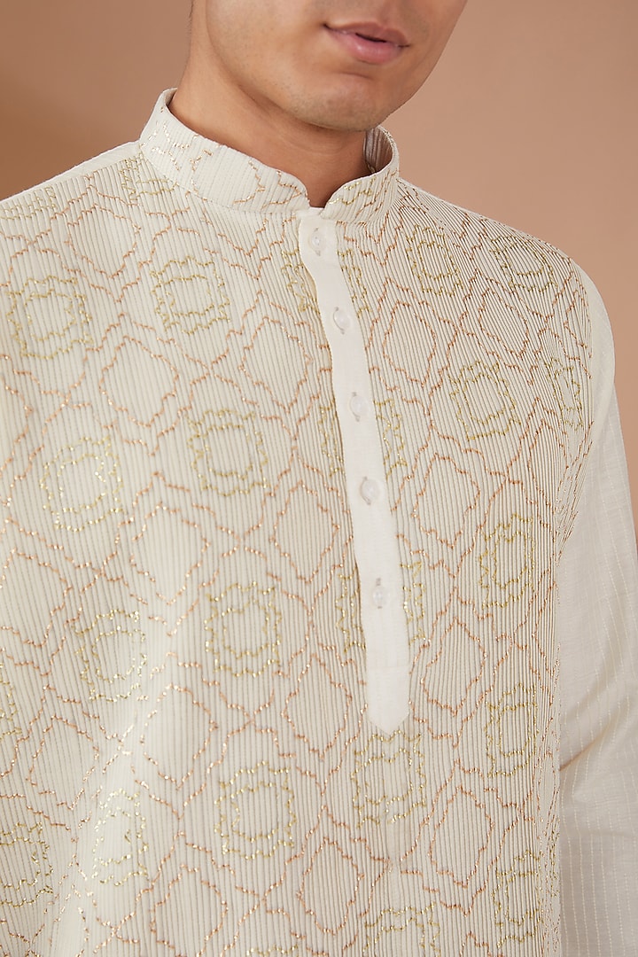 Ivory Cotton Silk Kurta Set by SBJ at Pernia's Pop Up Shop