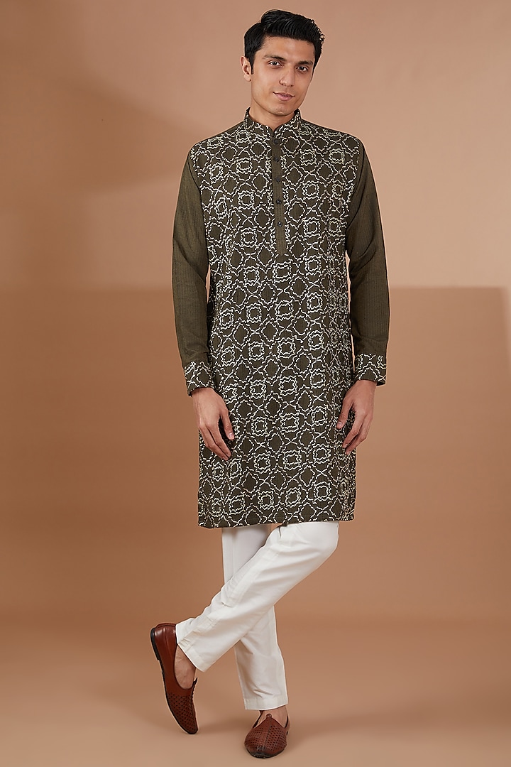 Green Cotton Silk Kurta Set by SBJ