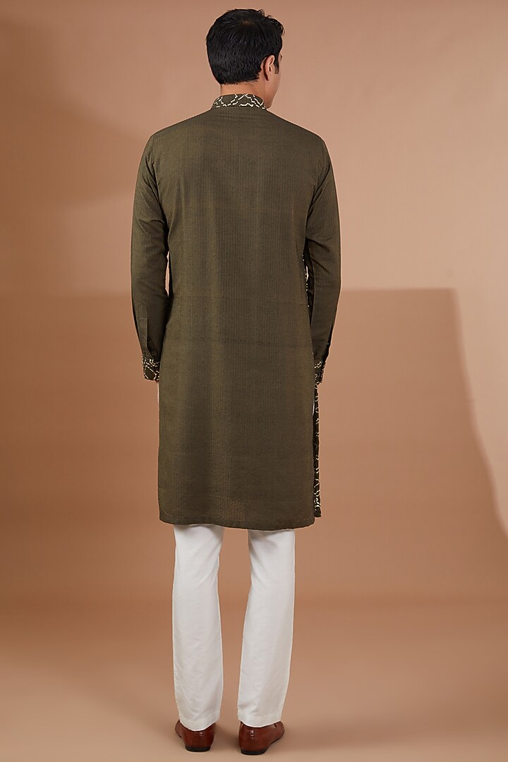 Green Cotton Silk Kurta Set by SBJ at Pernia's Pop Up Shop