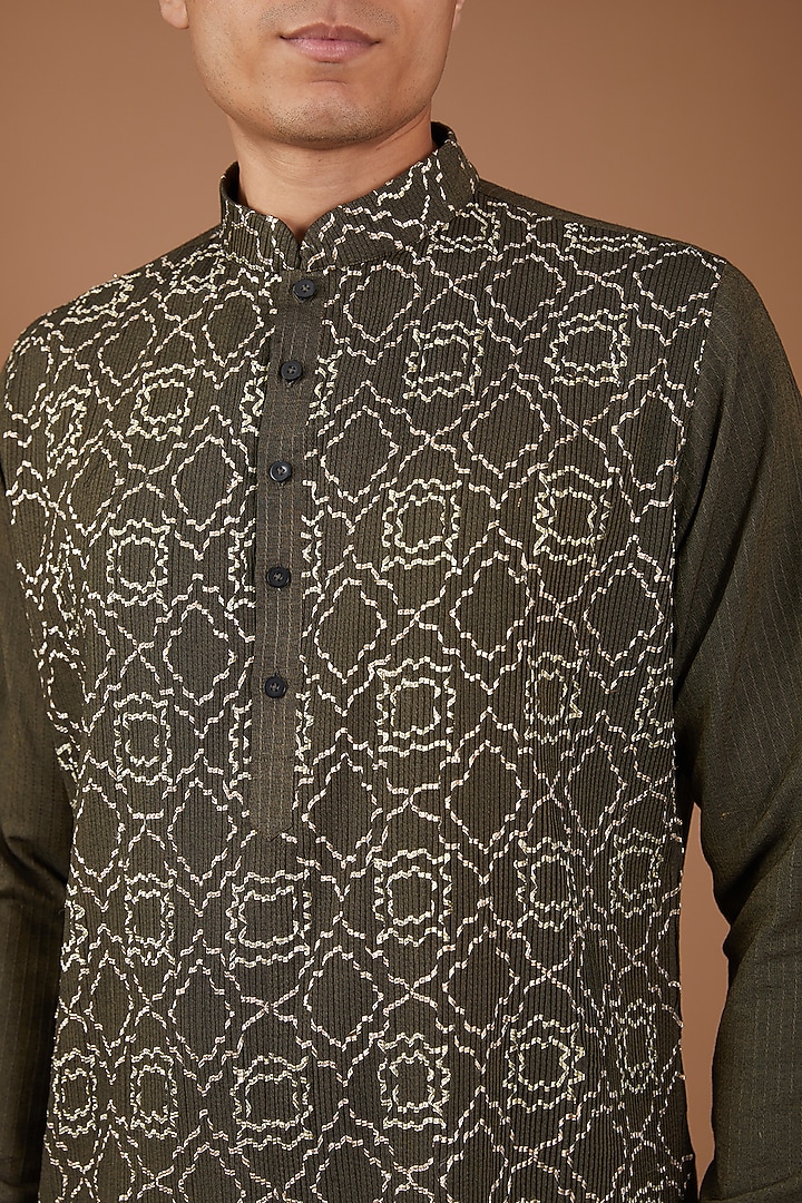 Green Cotton Silk Kurta Set by SBJ at Pernia's Pop Up Shop