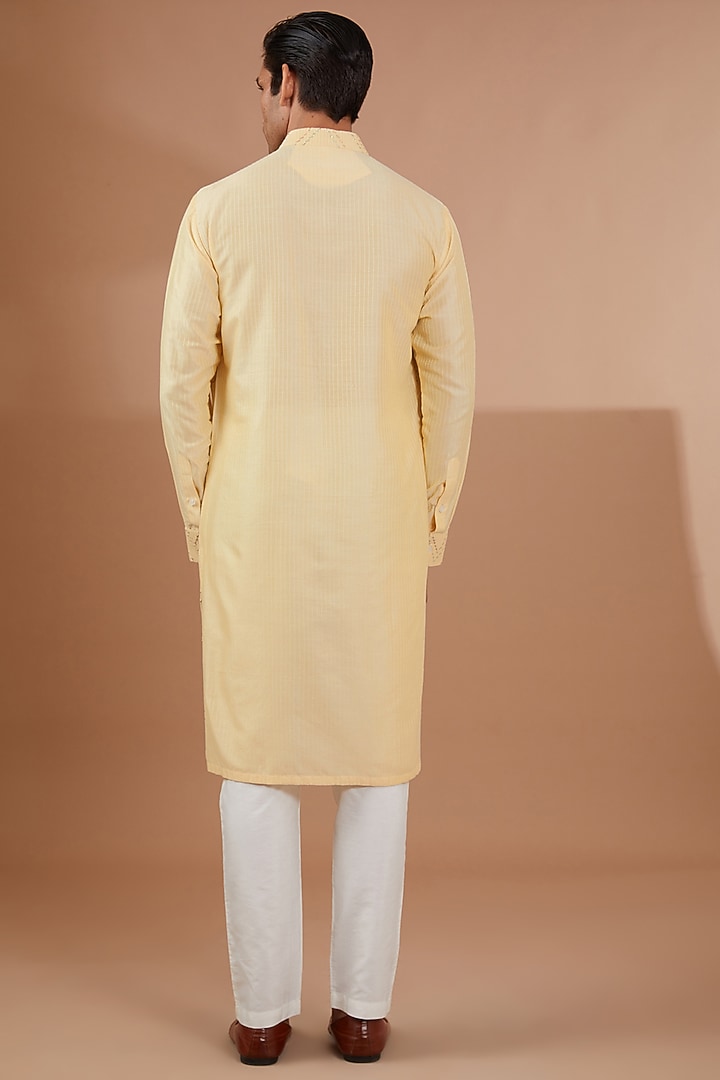 Yellow Cotton Silk Kurta Set by SBJ at Pernia's Pop Up Shop