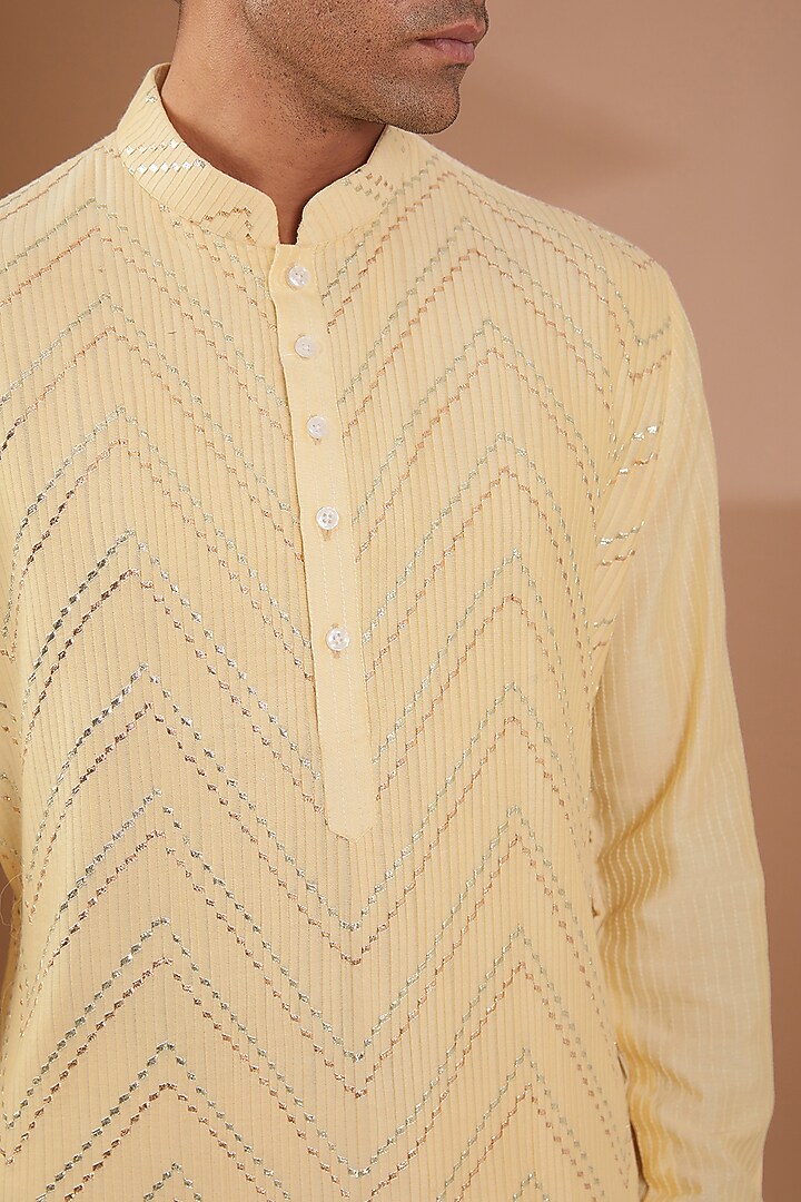 Yellow Cotton Silk Kurta Set by SBJ at Pernia's Pop Up Shop