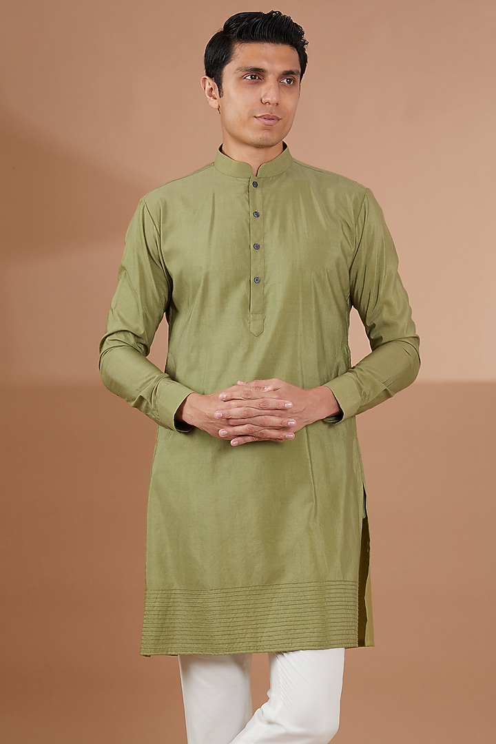 Green Lucknowi Fabric Nehru Jacket Set by SBJ at Pernia's Pop Up Shop