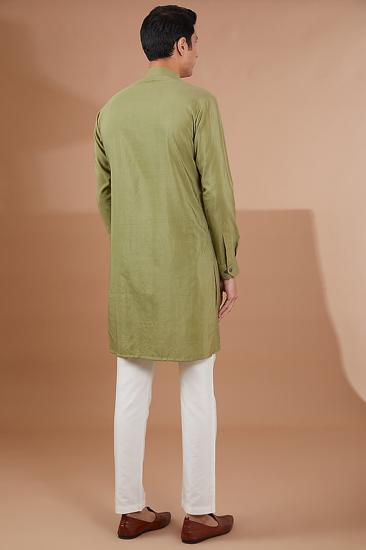 Green Lucknowi Fabric Nehru Jacket Set by SBJ at Pernia's Pop Up Shop