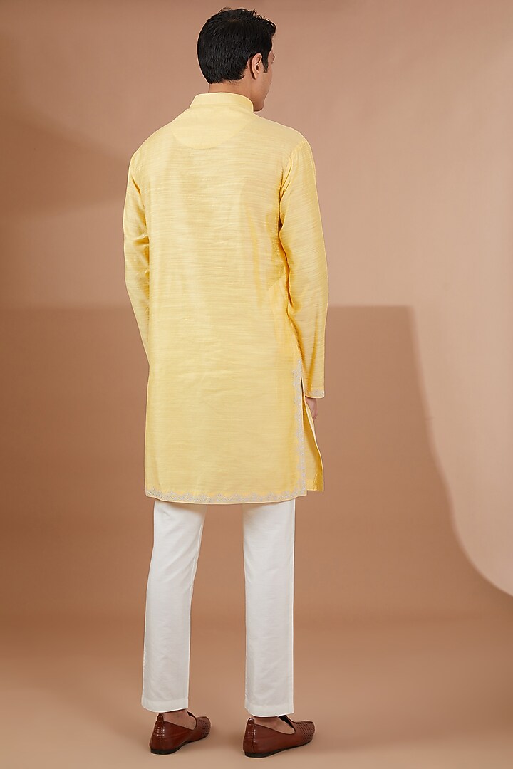 Yellow Silk Embroidered Nehru Jacket Set by SBJ at Pernia's Pop Up Shop