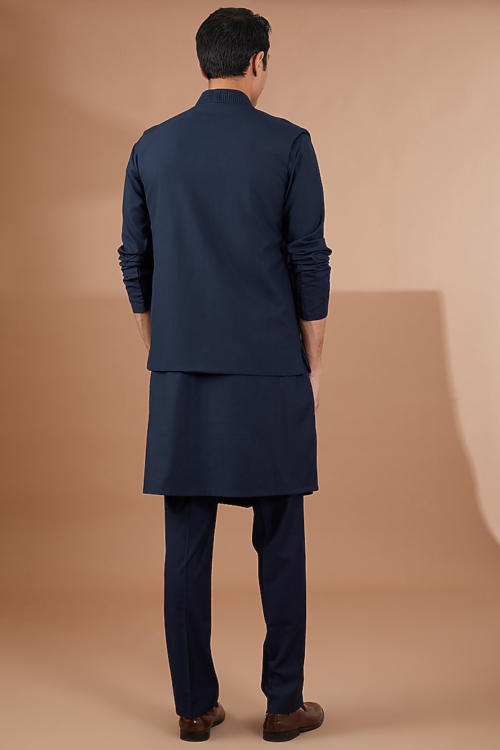 Blue Italian Terry Rayon Nehru Jacket Set by SBJ at Pernia's Pop Up Shop