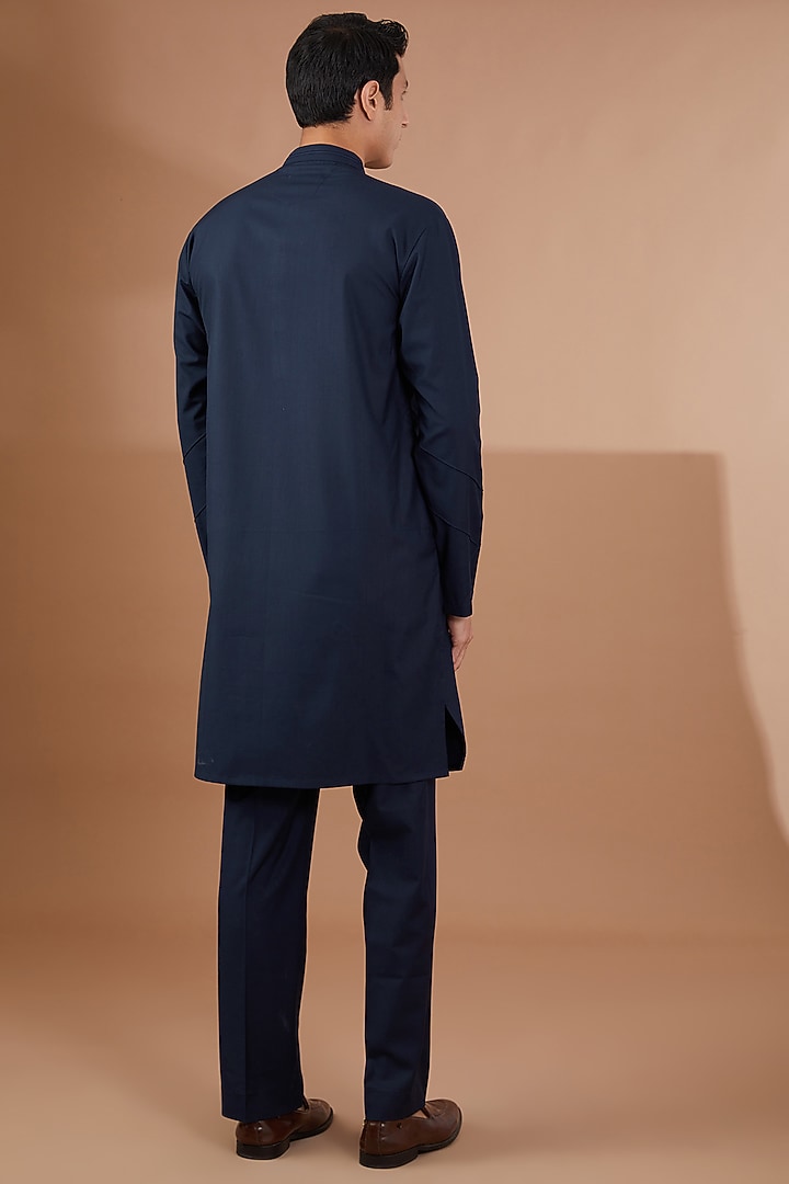 Blue Italian Terry Rayon Nehru Jacket Set by SBJ at Pernia's Pop Up Shop