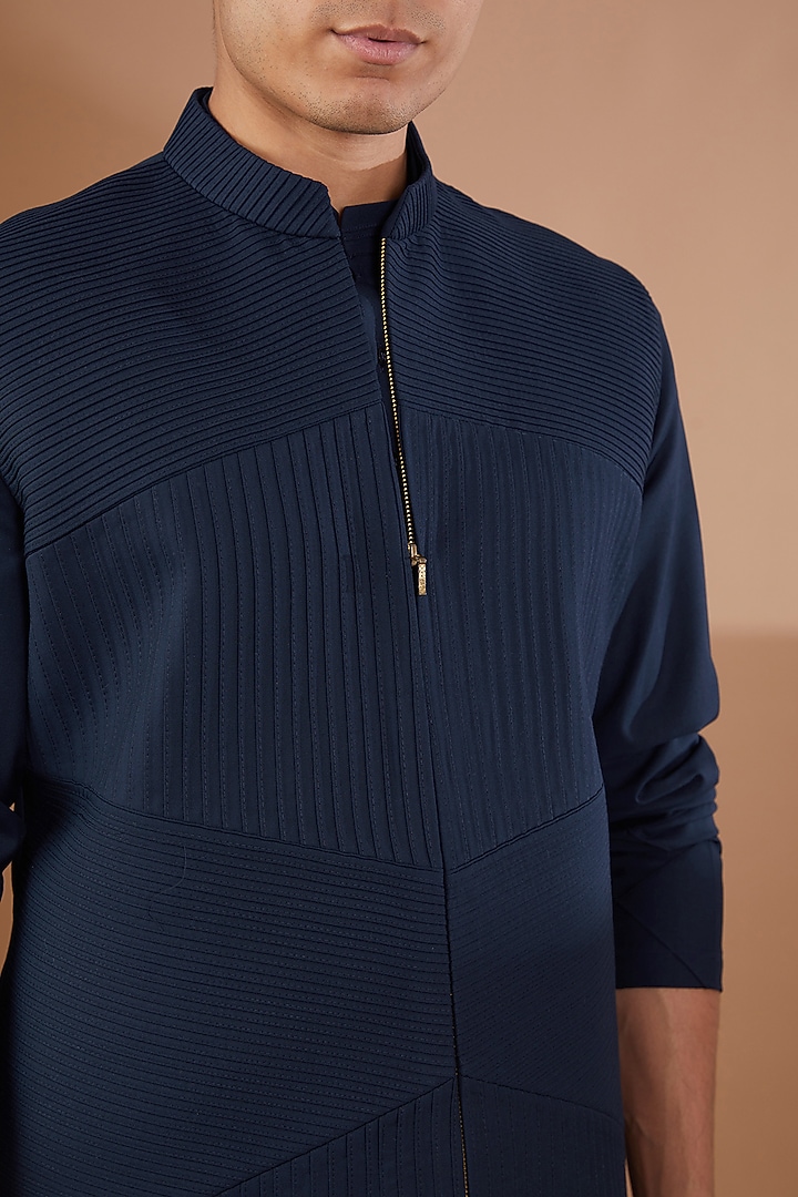 Blue Italian Terry Rayon Nehru Jacket Set by SBJ at Pernia's Pop Up Shop