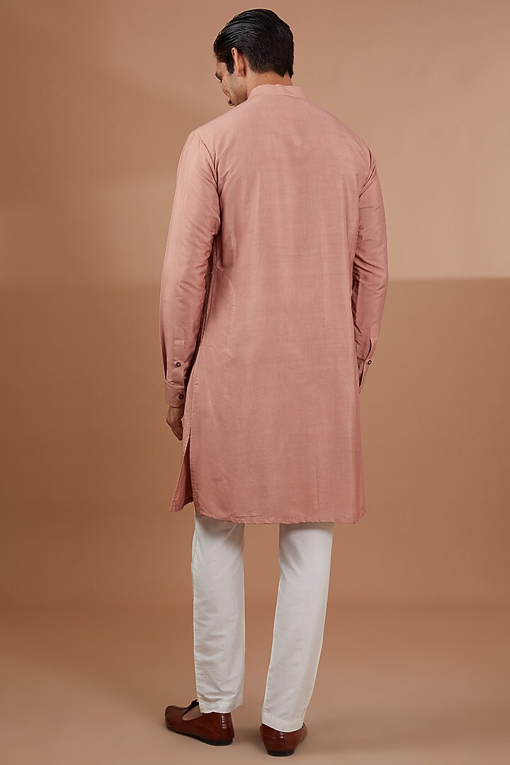 Peach Silk Embroidered Nehru Jacket Set by SBJ at Pernia's Pop Up Shop