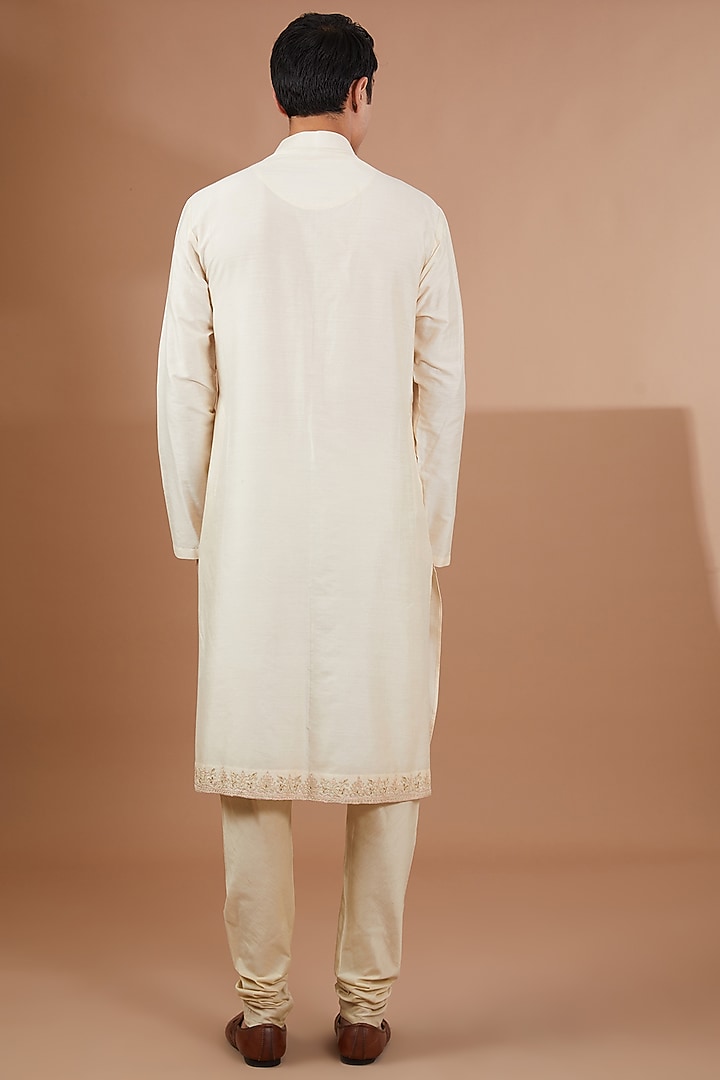 Ivory Raw Silk Groom Sherwani Set by SBJ at Pernia's Pop Up Shop
