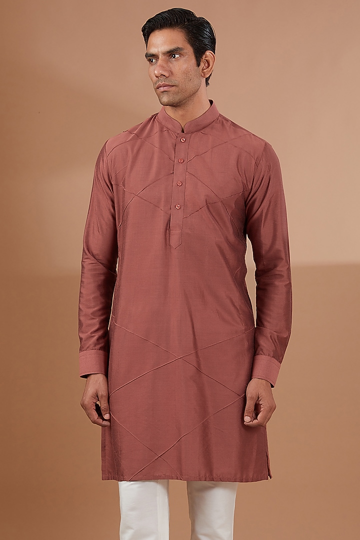 Rust Silk Embroidered Nehru Jacket Set by SBJ at Pernia's Pop Up Shop
