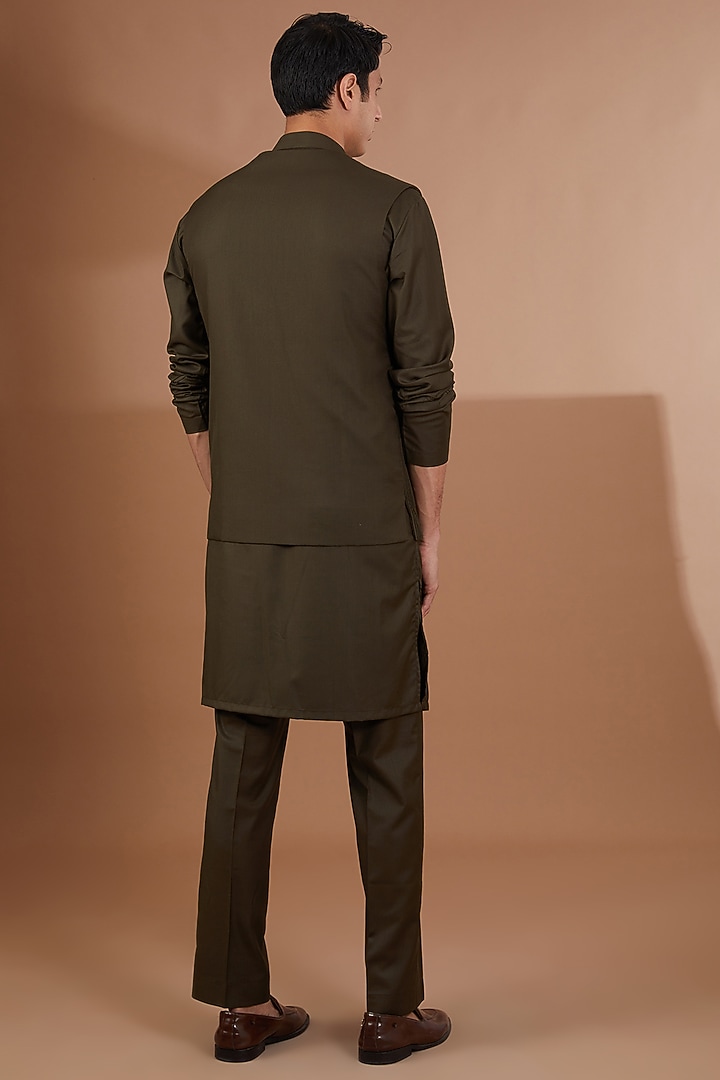 Green Italian Terry Rayon Nehru Jacket Set by SBJ at Pernia's Pop Up Shop