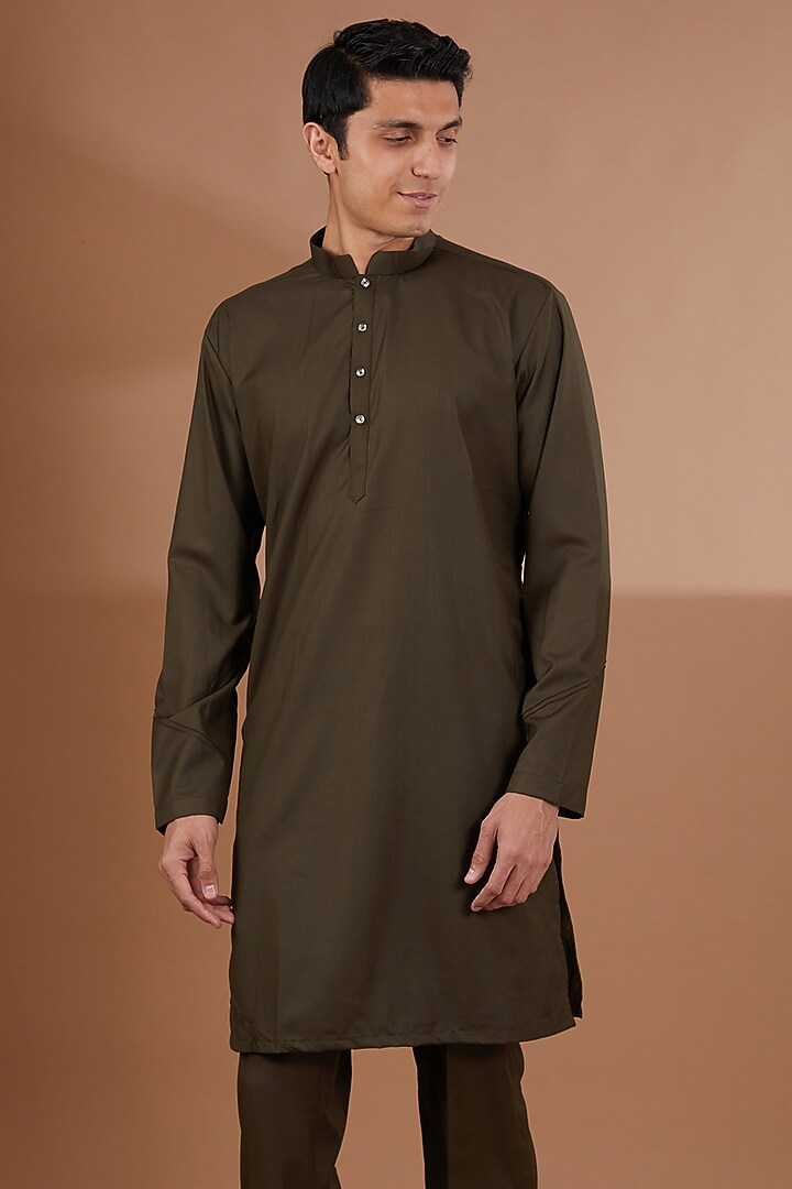 Green Italian Terry Rayon Nehru Jacket Set by SBJ at Pernia's Pop Up Shop