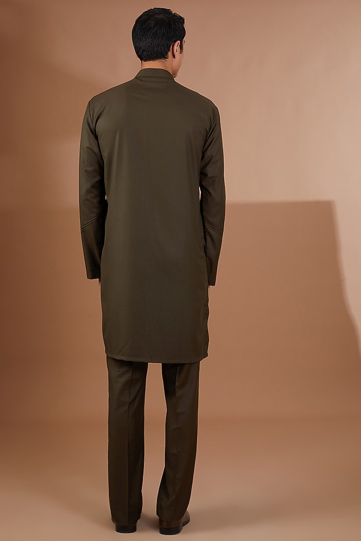 Green Italian Terry Rayon Nehru Jacket Set by SBJ at Pernia's Pop Up Shop