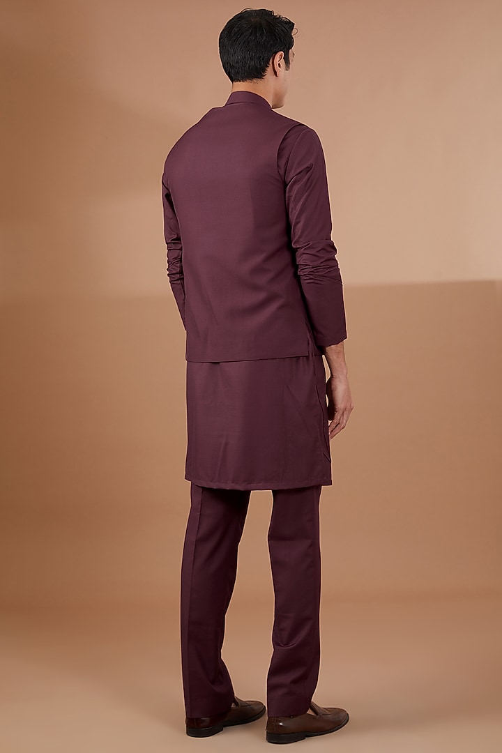 Maroon Italian Terry Rayon Nehru Jacket Set by SBJ at Pernia's Pop Up Shop