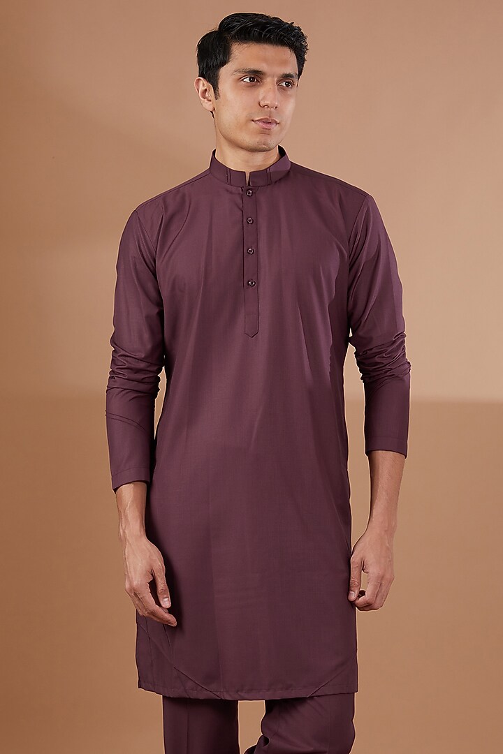 Maroon Italian Terry Rayon Nehru Jacket Set by SBJ at Pernia's Pop Up Shop