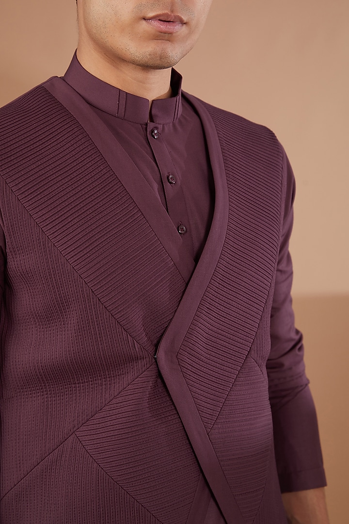 Maroon Italian Terry Rayon Nehru Jacket Set by SBJ at Pernia's Pop Up Shop