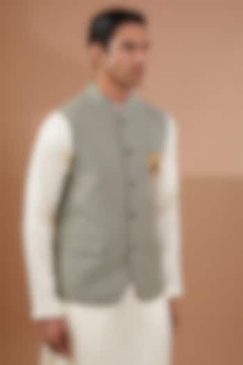 Grey Italian Terry Rayon Nehru Jacket Set by SBJ at Pernia's Pop Up Shop