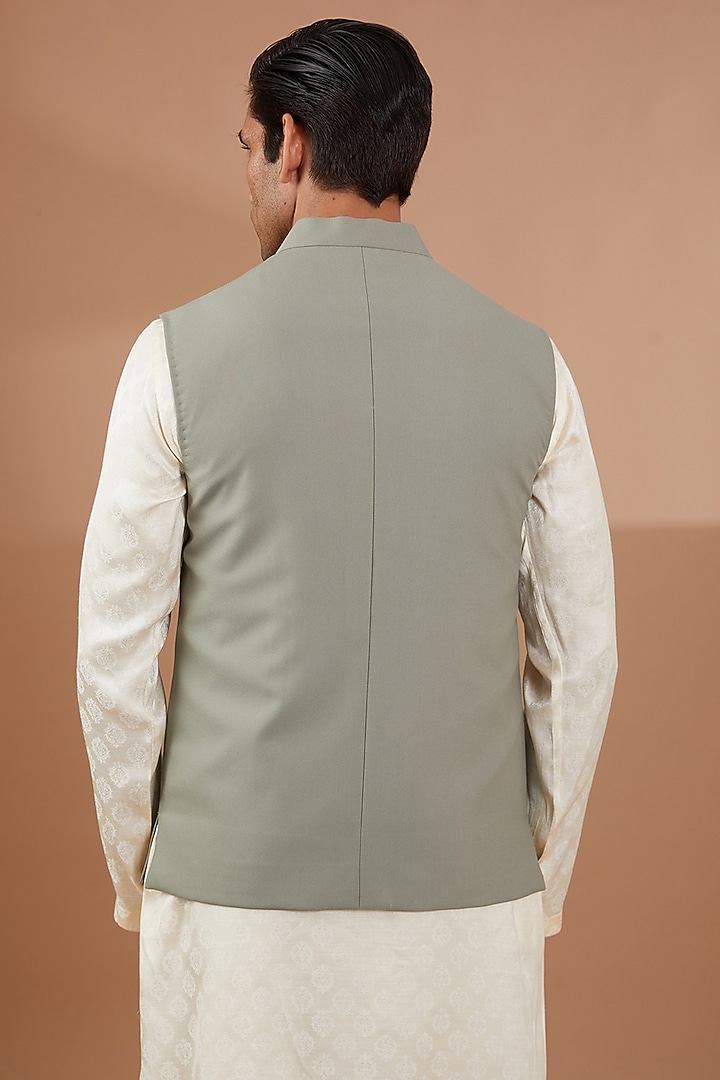 Grey Italian Terry Rayon Nehru Jacket Set by SBJ at Pernia's Pop Up Shop
