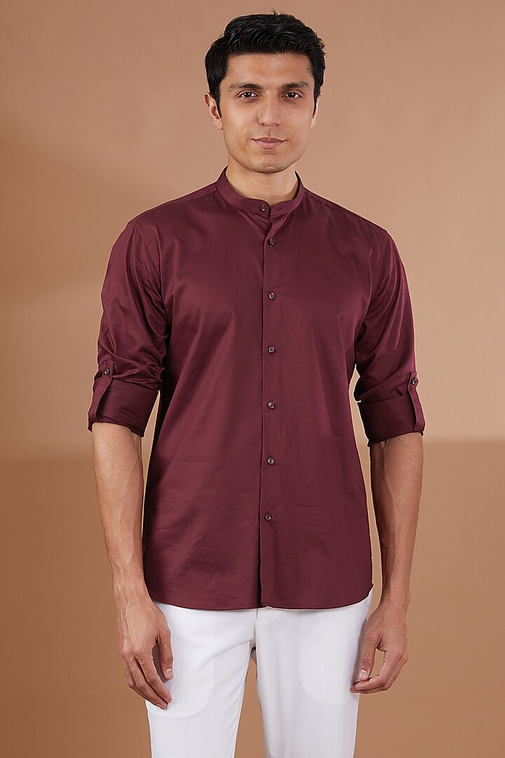 Maroon Cotton Waistcoat With Shirt by SBJ at Pernia's Pop Up Shop