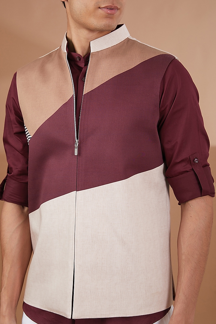 Maroon Cotton Waistcoat With Shirt by SBJ at Pernia's Pop Up Shop