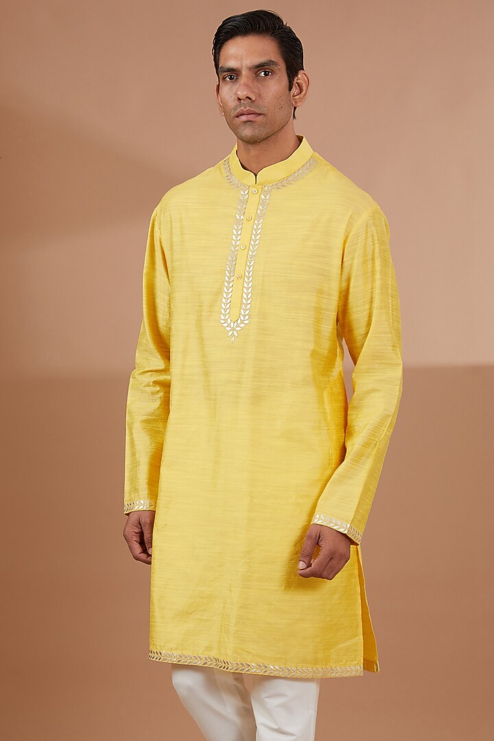 Yellow Silk Embroidered Nehru Jacket Set by SBJ at Pernia's Pop Up Shop