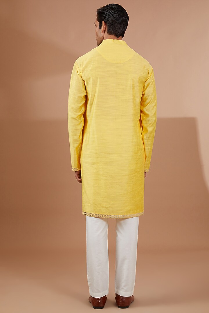 Yellow Silk Embroidered Nehru Jacket Set by SBJ at Pernia's Pop Up Shop