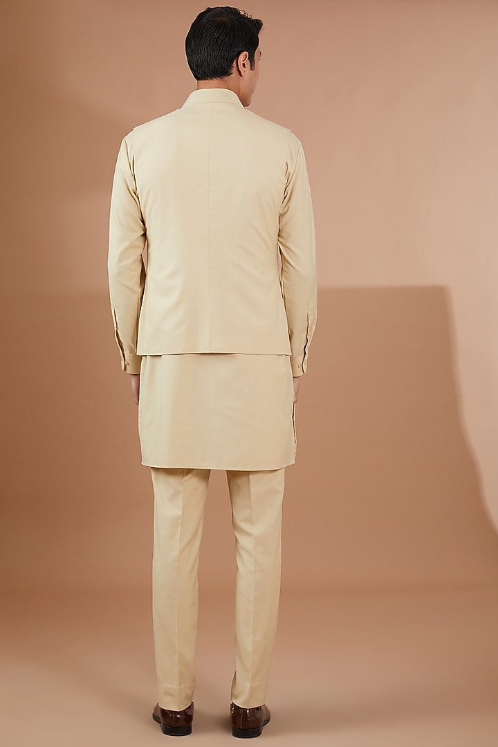 Beige Italian Terry Wool Nehru Jacket Set by SBJ at Pernia's Pop Up Shop