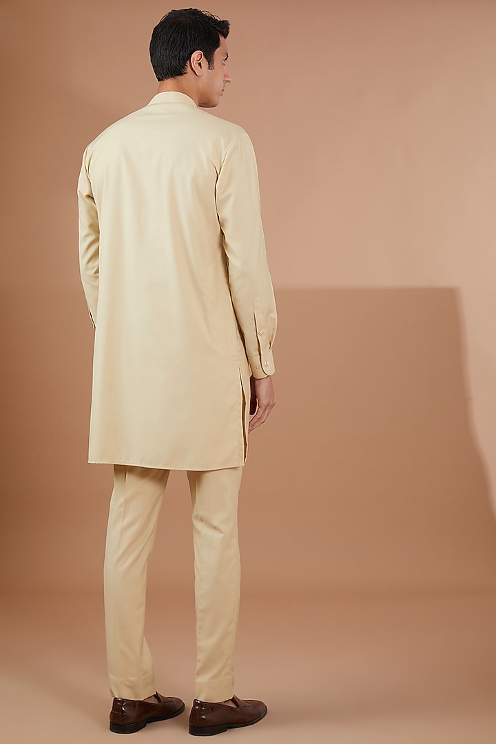 Beige Italian Terry Wool Nehru Jacket Set by SBJ at Pernia's Pop Up Shop