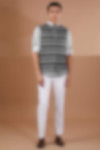 Grey Italian Jacquard Nehru Jacket by SBJ at Pernia's Pop Up Shop