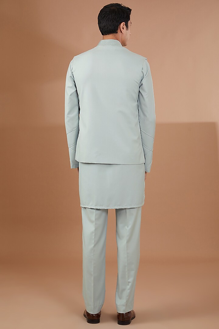 Blue Italian Terry Rayon Nehru Jacket Set by SBJ at Pernia's Pop Up Shop