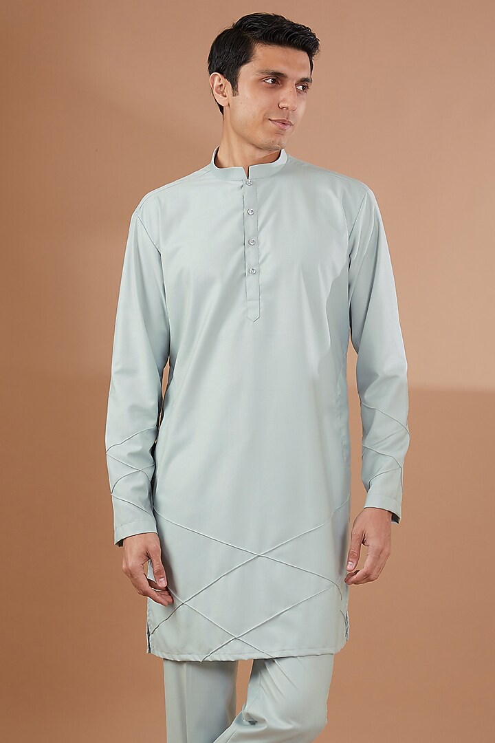 Blue Italian Terry Rayon Nehru Jacket Set by SBJ at Pernia's Pop Up Shop