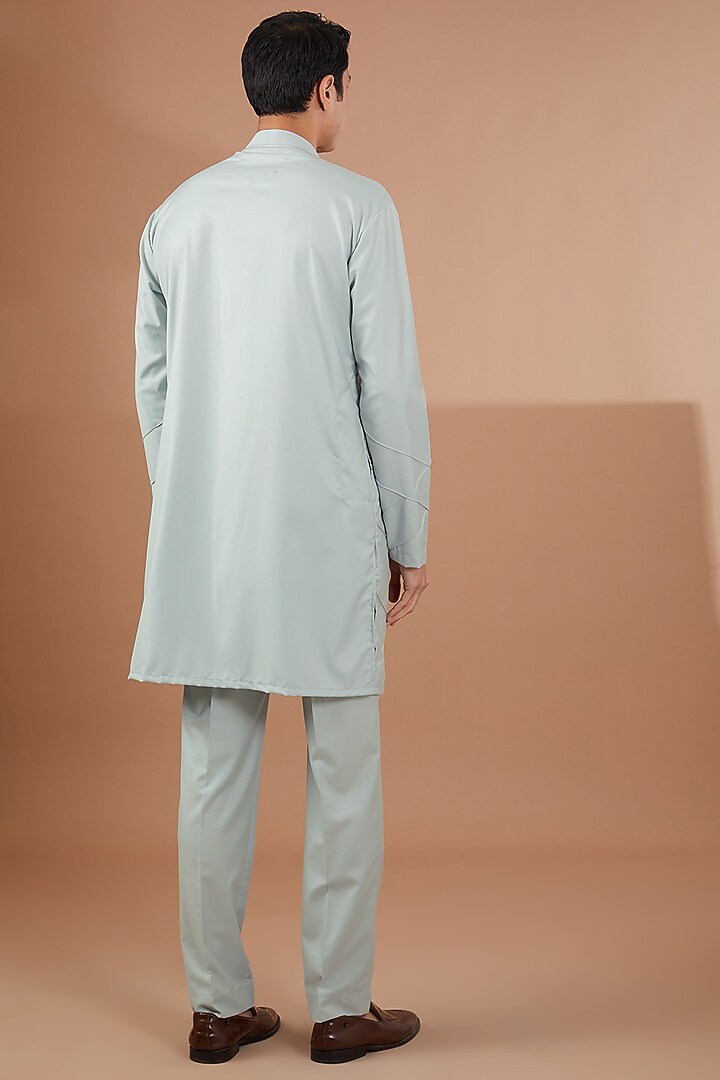 Blue Italian Terry Rayon Nehru Jacket Set by SBJ at Pernia's Pop Up Shop