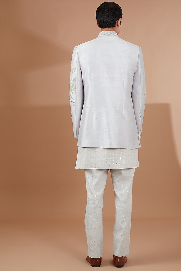 Grey Raw Silk Jacket Set by SBJ at Pernia's Pop Up Shop